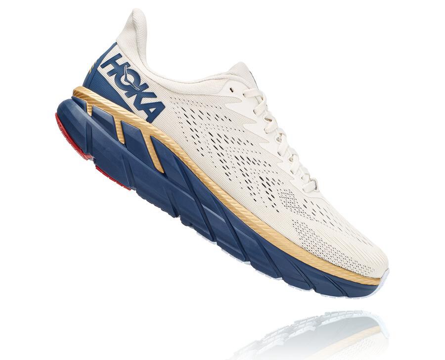 Hoka One One Hardloopschoenen Heren - Clifton 7 - Wit/Blauw - RK5926071